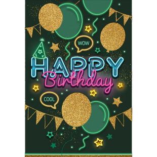 Открытка Happy Birthday (неоновые огни)