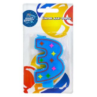 Свеча Цифра 3 Красочная (7 см)