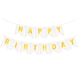 Гирлянда Флажки, Happy Birthday! 200 см. Золото