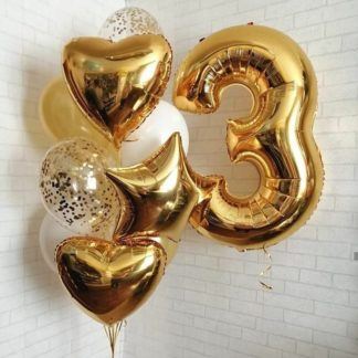 Композиция шаров с золотой цифрой Роскошь