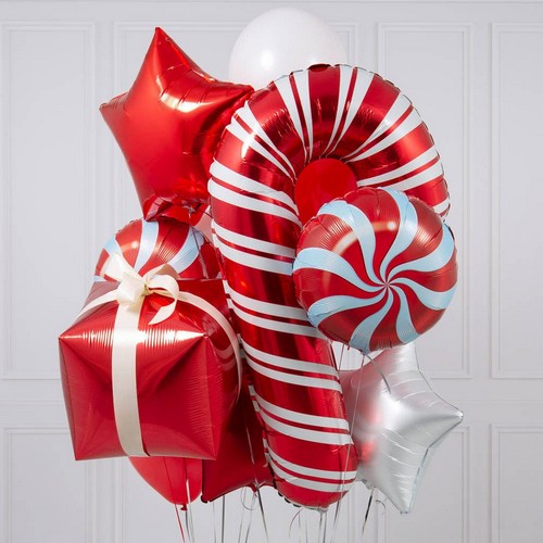 Композиция гелиевых шаров «Подарок с тростью»