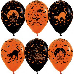 Латексный шар 30 см, Хэллоуин, чёрный/оранжевый, пастель