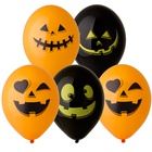 Латексный шар 30 см, Тыква на хэллоуин, оранжевый/чёрный, пастель
