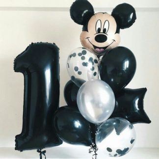 Композиция шаров чёрных серебренных с цифрой Маус