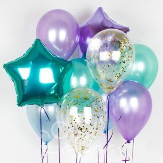 Композиция шаров сиреневых и бирюзовых Заря