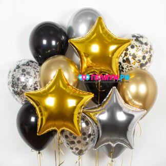 Гелиевые шары золотые и черные Лето