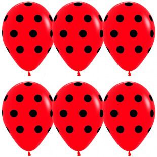 Латексный шар 30 см, Горошек чёрный, красный, пастель