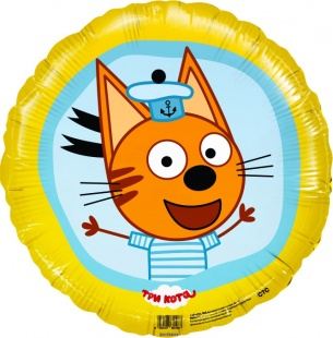 Фольгированный круг 46 см, Три кота (Коржик), жёлтый