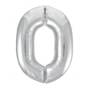 Шар цифра 0 серебряная, 102 см