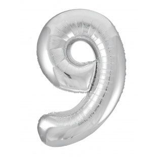 Цифра 9 серебряная, 102 см
