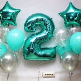 Воздушные шары бирюзовые с цифрой два Бирюза