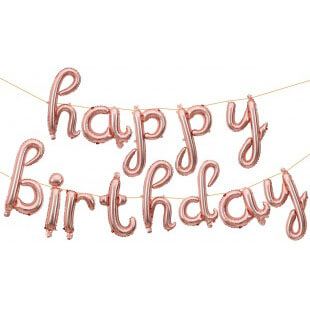 Набор букв Happy Birthday (курсив), розовое золото, 41 см