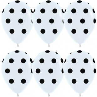 Латексный шар 30 см, Чёрные точки, белый, пастель