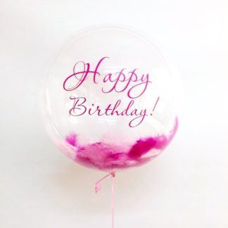 Шар BUBBLE с надписью и розовыми перьями