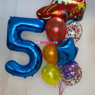 Букет гелевых шаров Тачки, с красной Машинкой