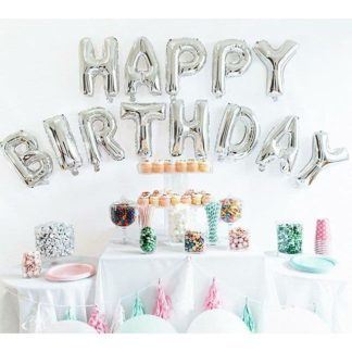 Набор букв Happy Birthday, серебро, 41 см