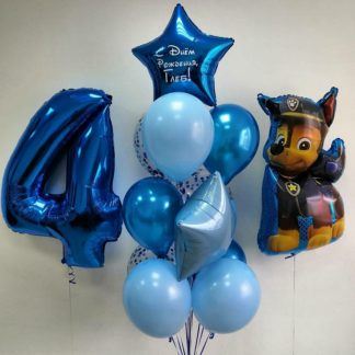 Композиция шаров на день рождения с гонщиком Щенячий патруль