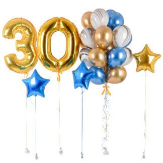 Композиция из золотых и синих воздушных шаров