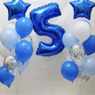 Синяя композиция на день рождения с цифрой