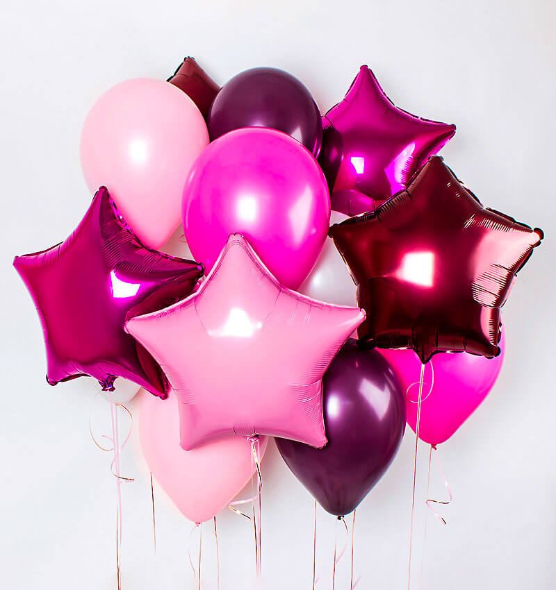 Воздушные шары розовые и бордовые звезды