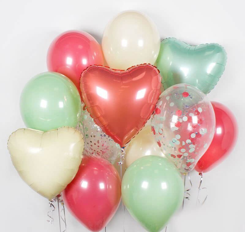 Композиция шаров и сердец Нежный коралл