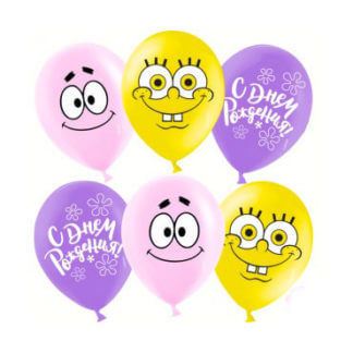 Латексный шар 30 см, Губка Боб, ассорти, пастель