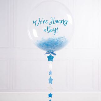 Шар BUBBLE с надписью и голубыми перьями