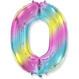 Шар цифра 0 диагональная радуга, 102 см