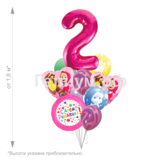 Облако шаров Маша и медведь с цифрой