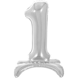 Шар цифра 1 серебро, на подставке, 81 см