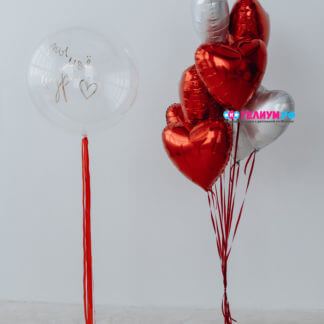 Воздушные шары красные сердца и баблс