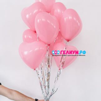 Шары сердца розовые с дождиком