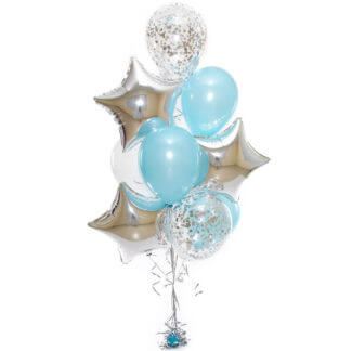 Фонтан серебренях-голубых шаров с звездами