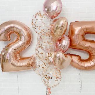 Воздушные шары розовое золото с цифрами 25