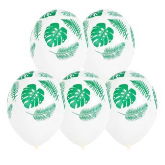 Латексный шар 30 см, Тропические листья, белый, пастель