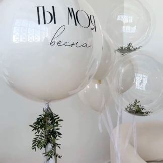 Набор шаров прозрачные с травой и белый с надписью