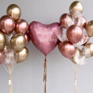 Набор шаров розовое золото и золото с сердцем с надписью