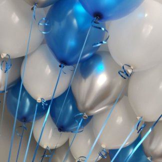 Шары под потолок синие,серебро,белые 30 штук