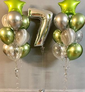 Набор гелиевых шаров серебро, лайм