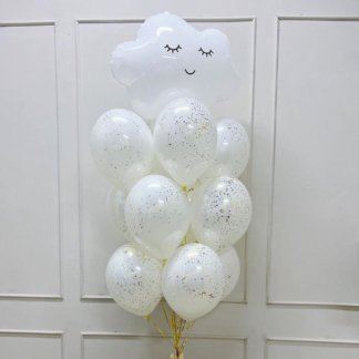 Воздушные шары на выписку из роддома белые с золотом