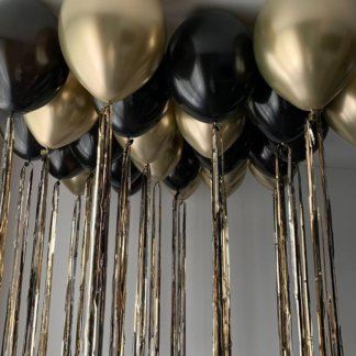 Шары под потолок золотые и чёрные с дождиком 25 шт