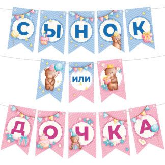 Гирлянда флажки Сынок или дочка?, 300 см
