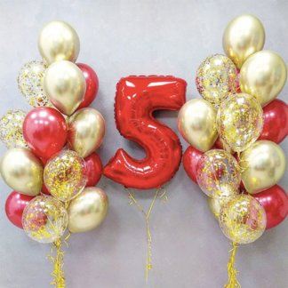 Набор шаров на 5 лет красный золотые