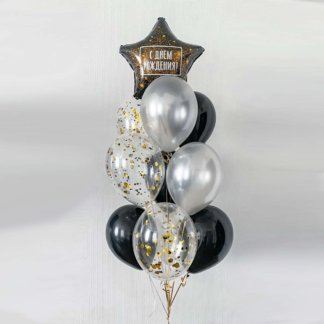 Фонтан из 10 шаров чёрные и серебро