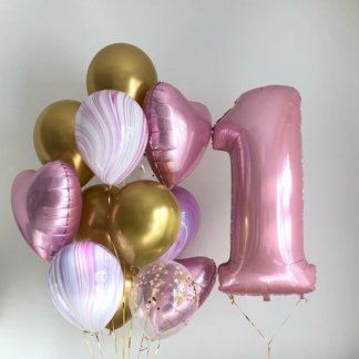 Шары розовые агаты на годик девочке