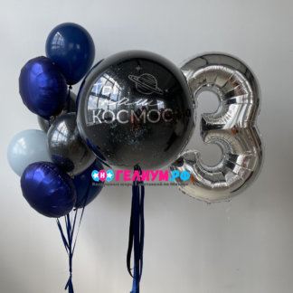 Воздушные шары синие,голубые,серебро на 3 года мальчику