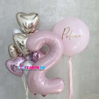 Воздушные шары сердца розовые-белые