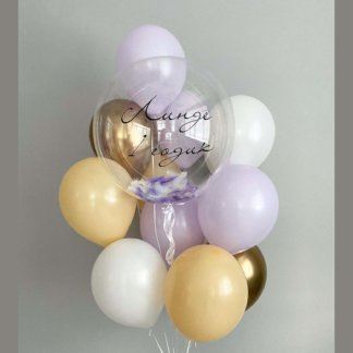 Набор шаров на годик сиреневые персиковые