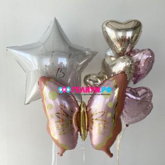 Сет из шаров с гелием на день рождения с бабочкой