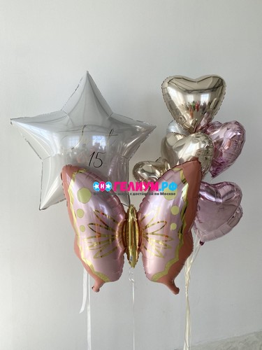 Сет из шаров с гелием на день рождения с бабочкой
